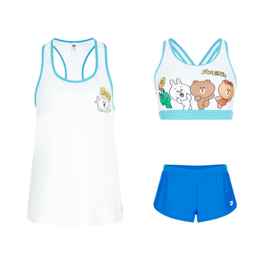 Arena Ladies Line Friends Comic Pop Bra Top Three Pieces Set With Mesh Vest